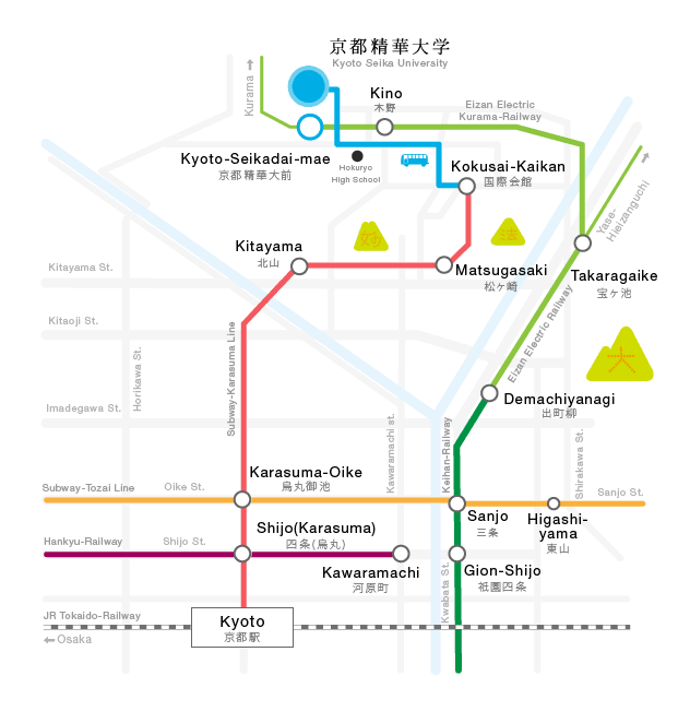 Карта киотского метро и электричек
